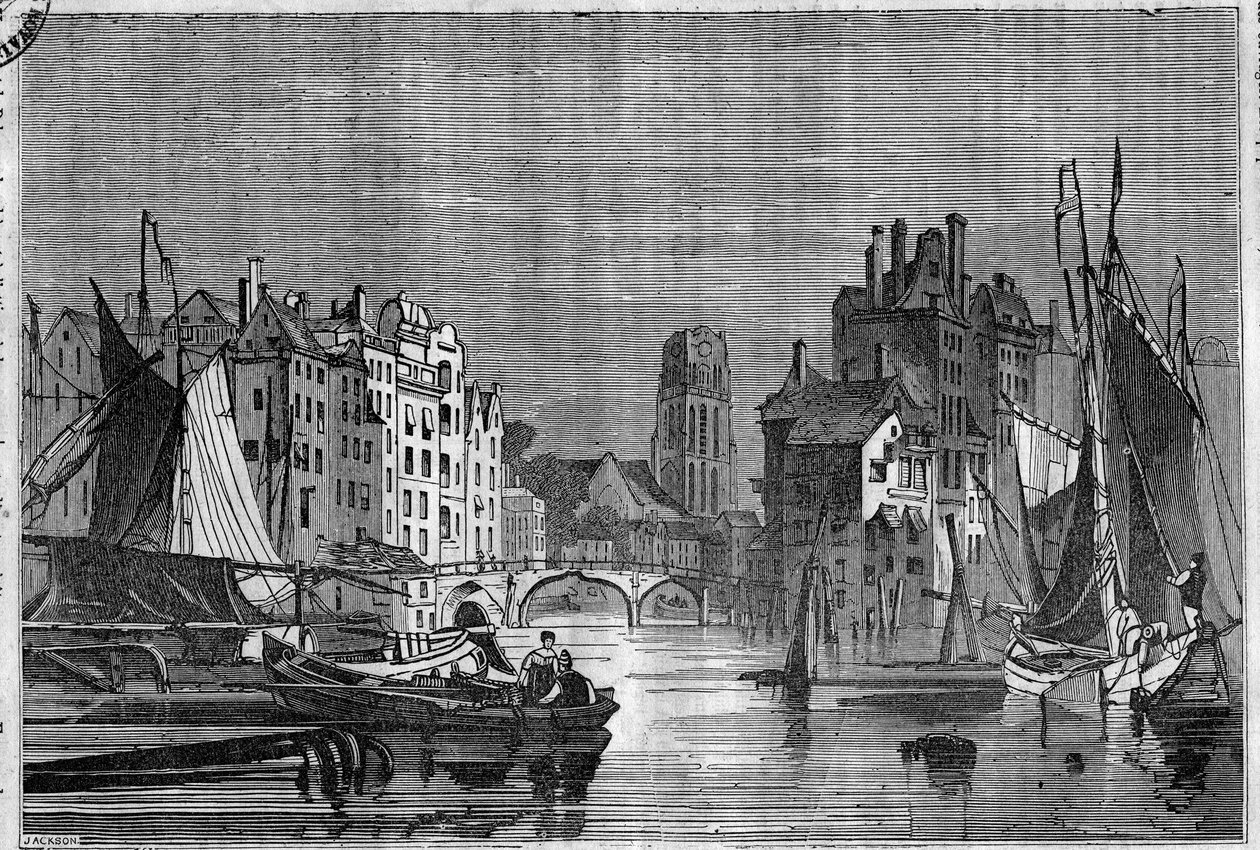 रॉटरडैम, नीदरलैंड का दृश्य। 1836 से उत्कीर्णन। द्वारा अज्ञात कलाकार