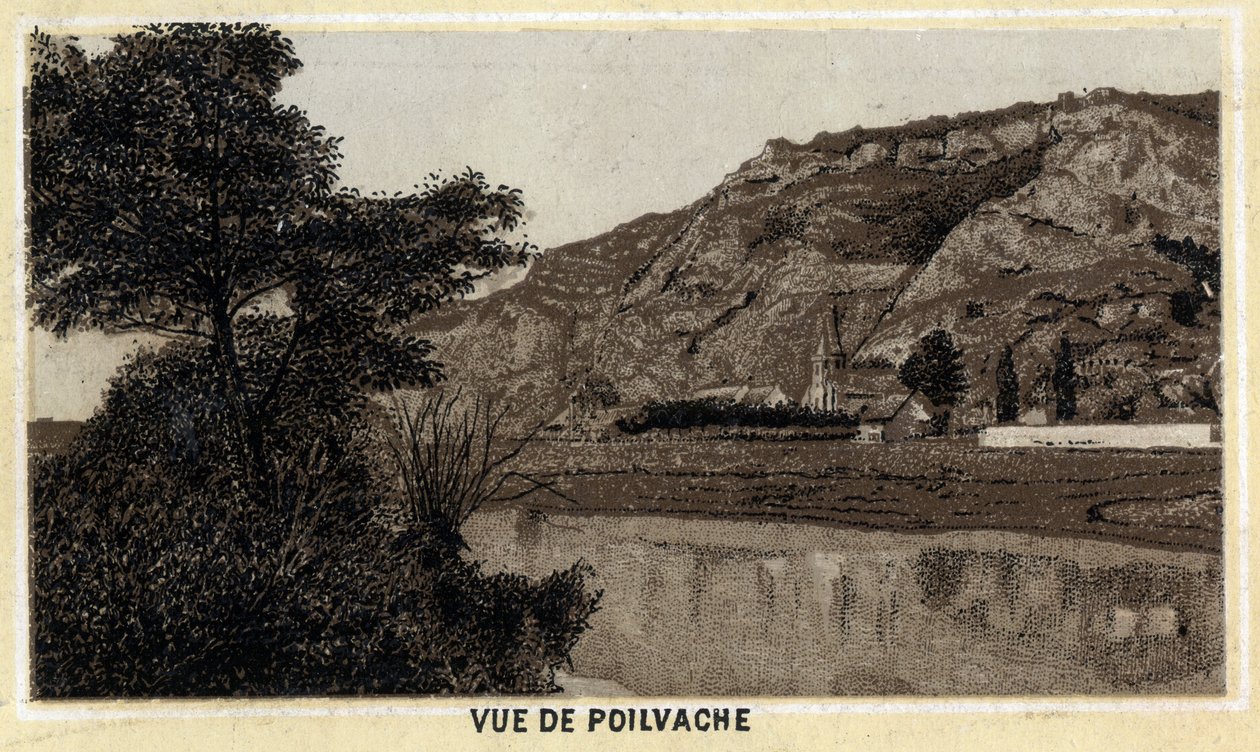 Poilvache, Vallee de la Meuse, बेल्जियम के गांव का दृश्य। 19वीं सदी के उत्तरार्ध की क्रोमोलिथोग्राफी। द्वारा अज्ञात कलाकार