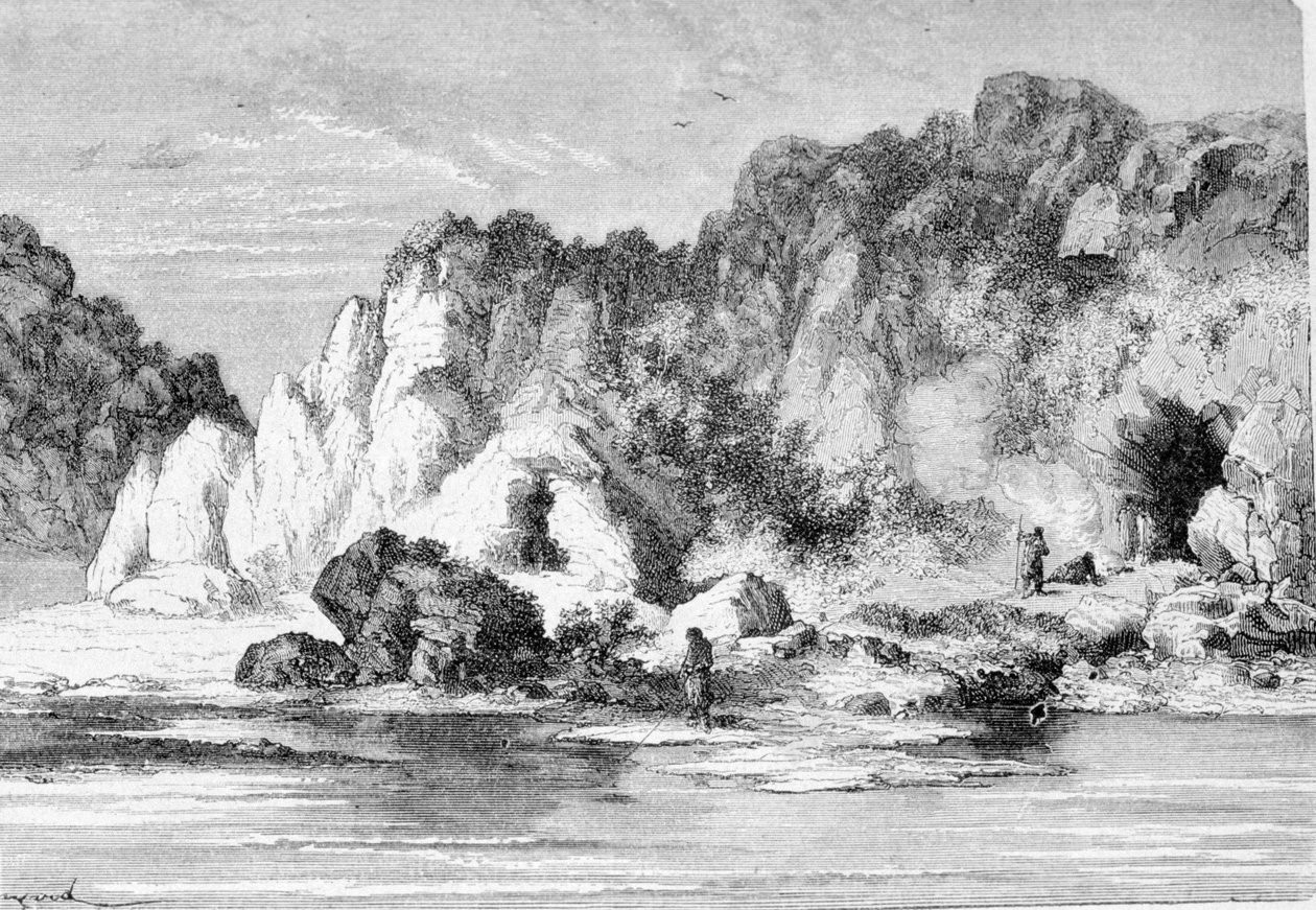 बारहसिंगा युग (ऊपरी पुरापाषाण काल) का गांव, फरफीज गुफाएं। द्वारा अज्ञात कलाकार