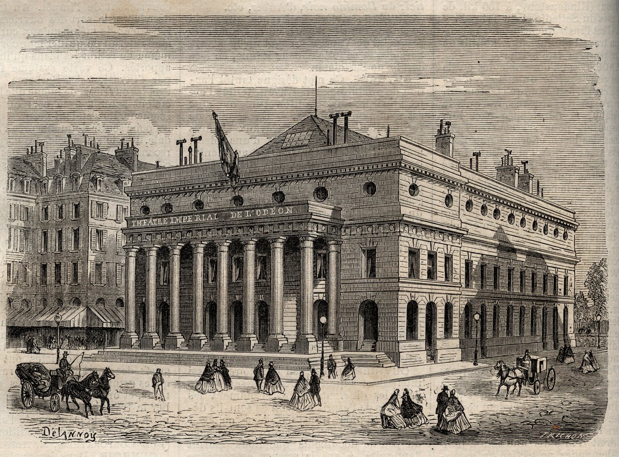 पेरिस में Vue du Theatre de l'Odeon - 19वीं सदी में - "Dictionnaire populaire शानदार" में उत्कीर्णन - 1864 - जोसेफ डेसेम्ब्रे और एडमंड एलोनियर द्वारा द्वारा अज्ञात कलाकार