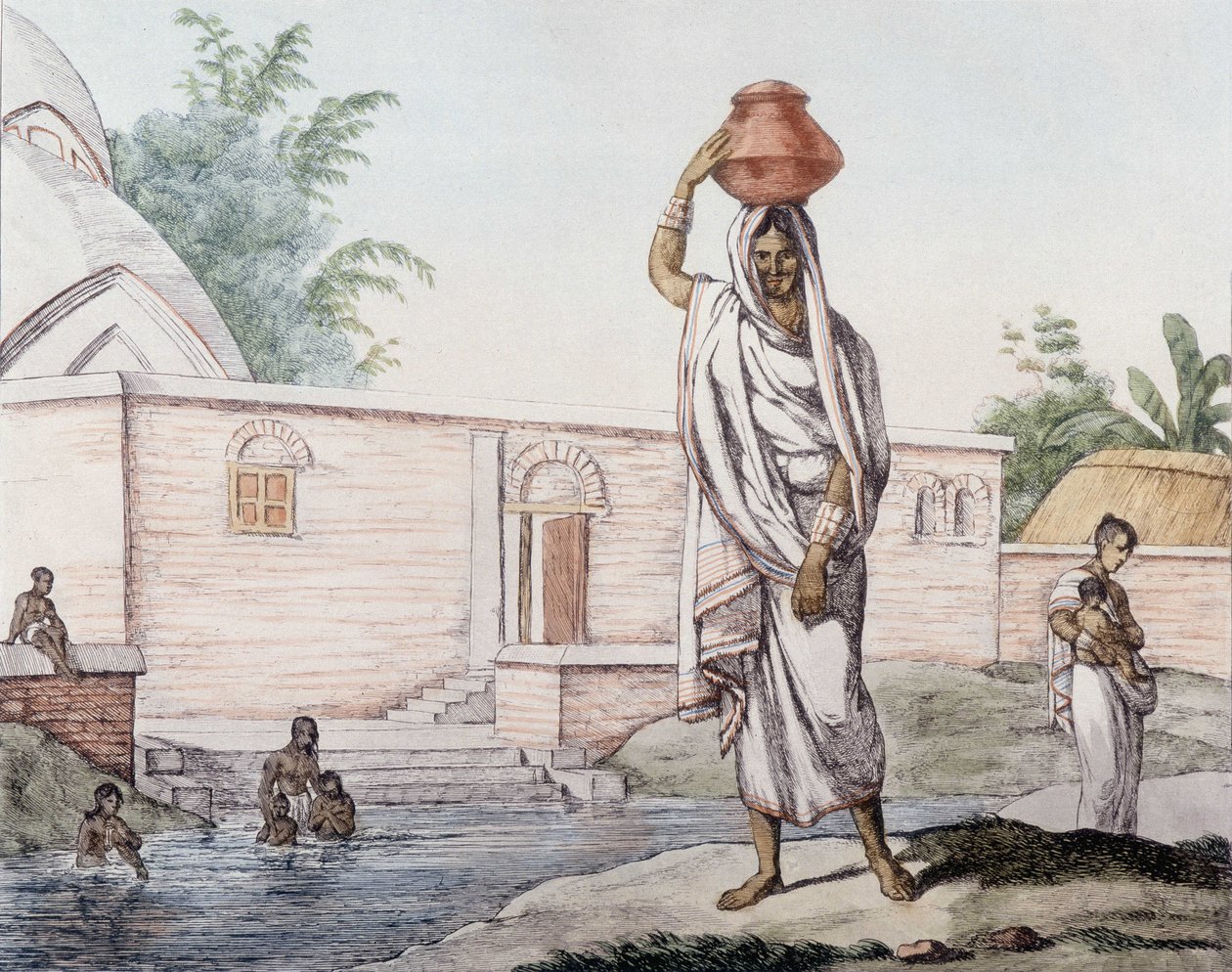 कलकत्ता (या कोलकाता), भारत में हुगली (भारतीय नदी) के पास जल वाहक। द्वारा अज्ञात कलाकार
