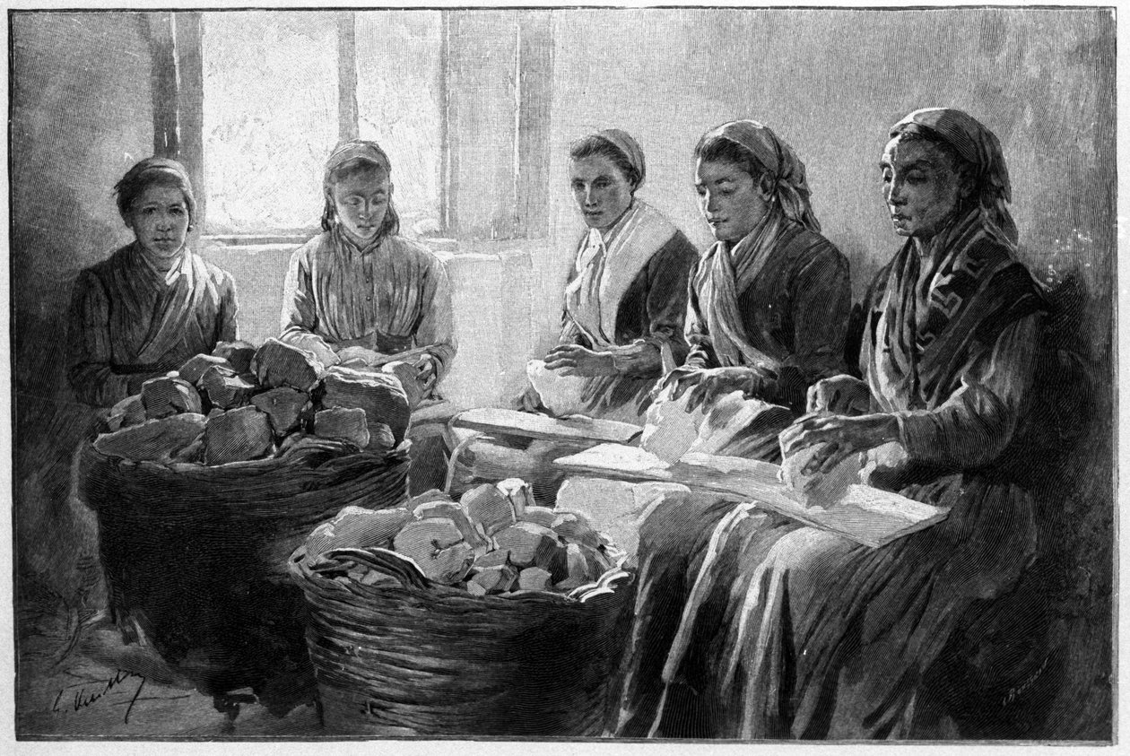 19वीं सदी की उत्कीर्णन के लिए झांवां लिपारी सिसिली में काम करने वाले श्रमिक द्वारा अज्ञात कलाकार