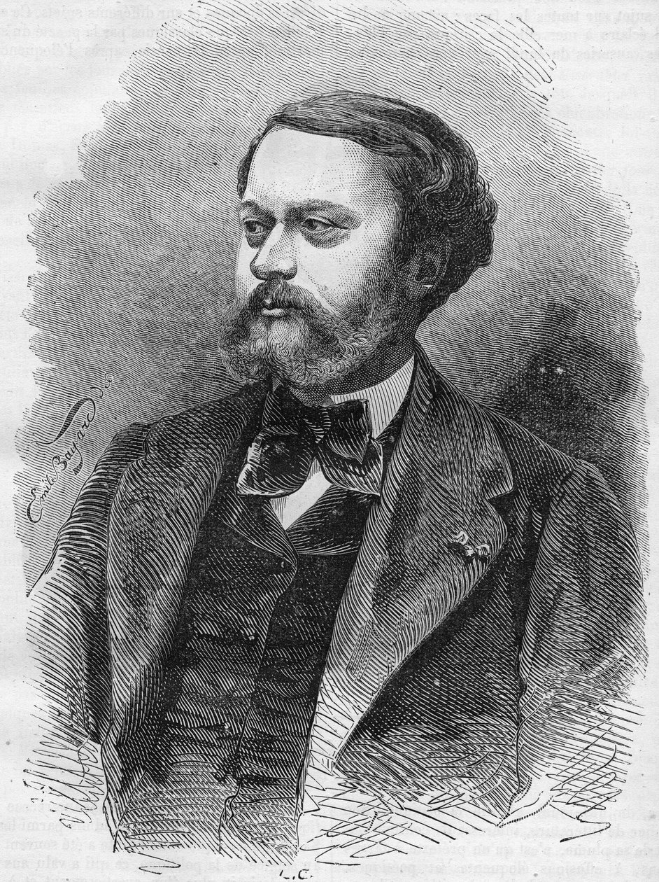 एडमंड अबाउट (1828-1885) का चित्र, 1866 का फ्रांसीसी लेखक एनग्रेविंग। द्वारा अज्ञात कलाकार