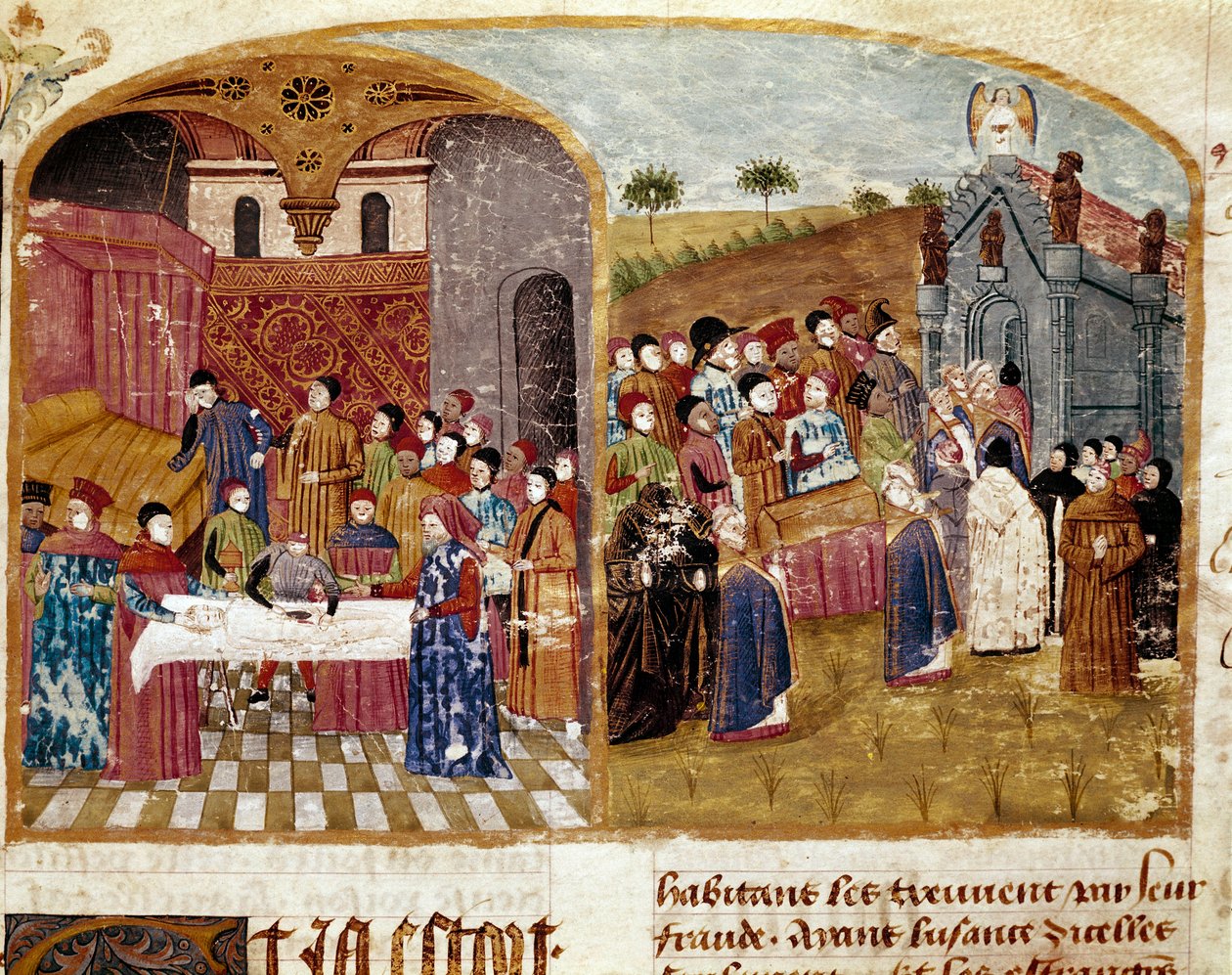 सिकंदर महान का अंतिम संस्कार, विच्छेदन और लघु दफन क्विंटस कर्टियस रूफस (पहली शताब्दी) द्वारा "अलेक्जेंडर द ग्रेट के तथ्यों की पुस्तक" से लिया गया। द्वारा अज्ञात कलाकार