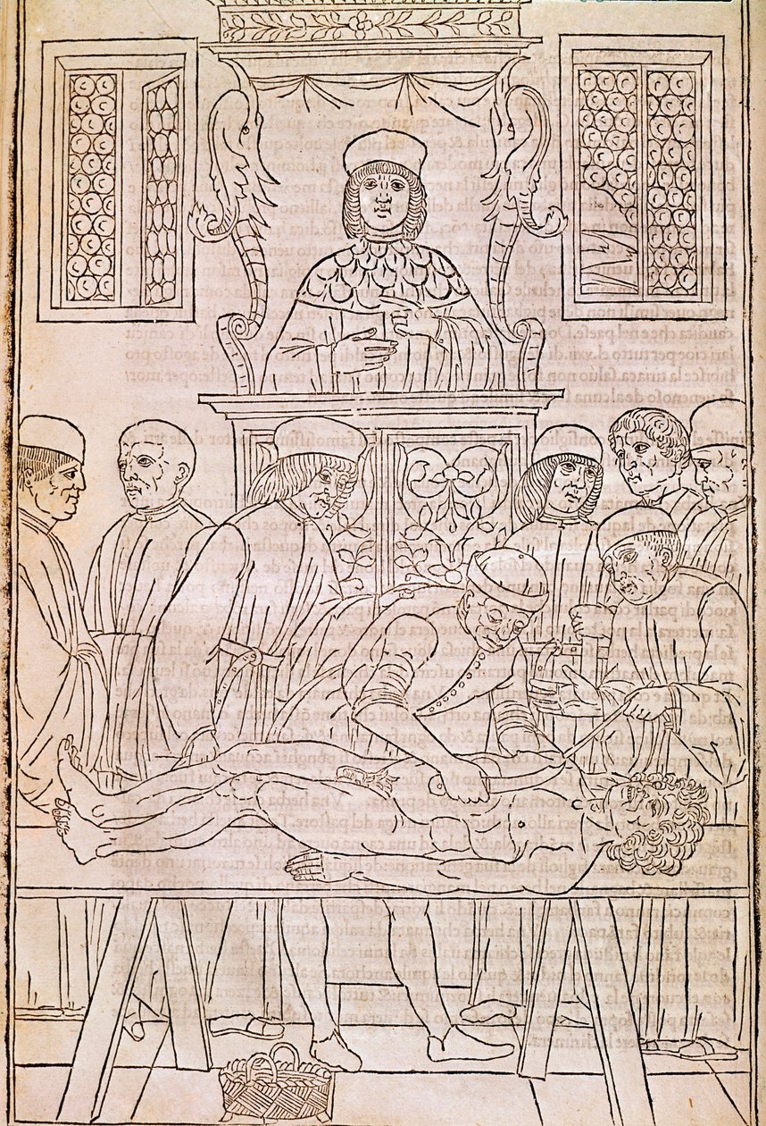 शव परीक्षण। कोडिस। शरीर रचना अध्ययन के लिए डॉक्टरों द्वारा एक मृत व्यक्ति के शरीर को विच्छेदित किया जाता है। "" Fascicula Medicinae ""। जोहान्स केथन द्वारा एक डॉक्टर के प्रावरणी का कोडेक्स द्वारा अज्ञात कलाकार