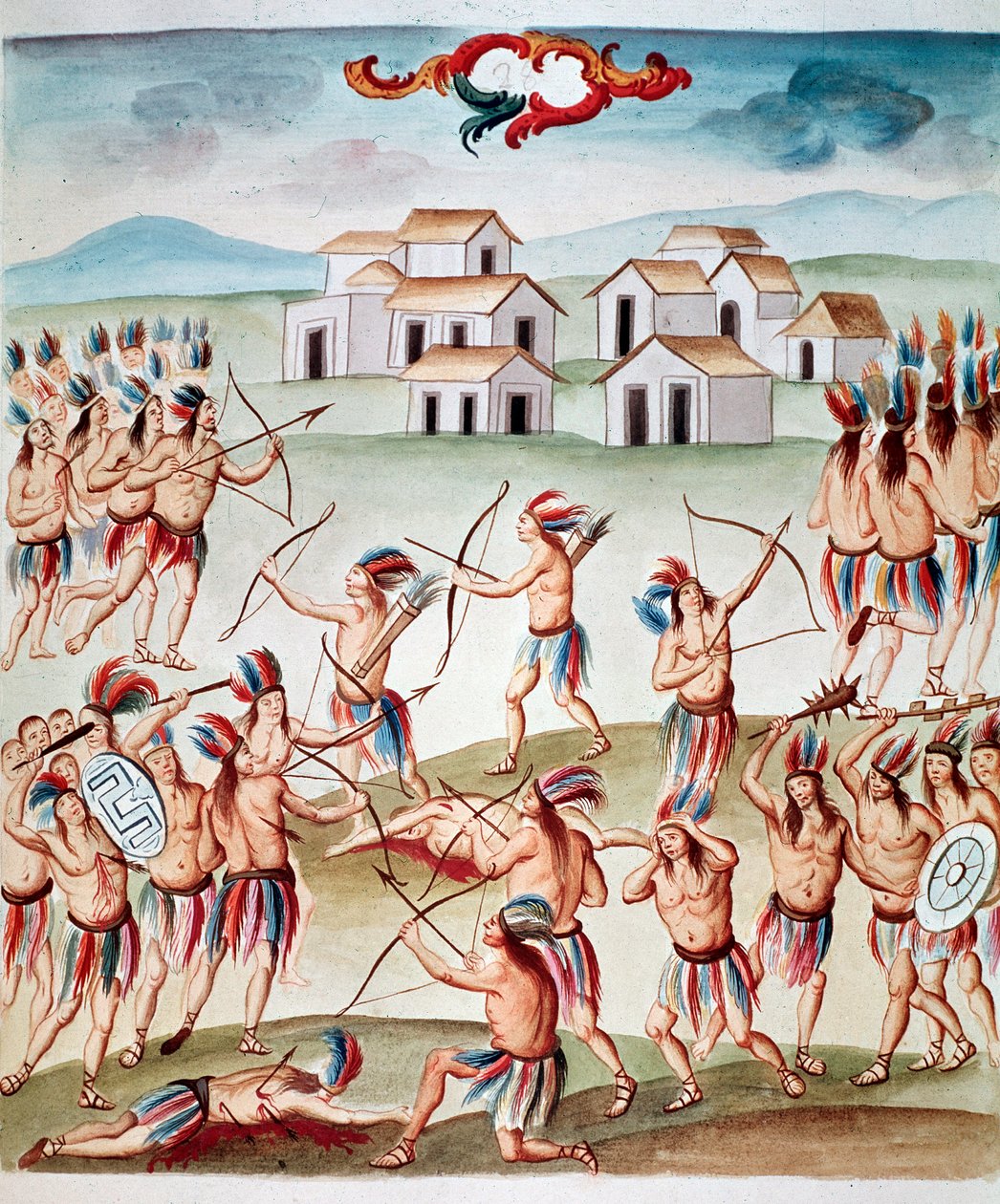 युद्ध के दृश्य, एकोलमैन, मेक्सिको में घात (वाटरकोलू, सीए 1770-1780) द्वारा अज्ञात कलाकार