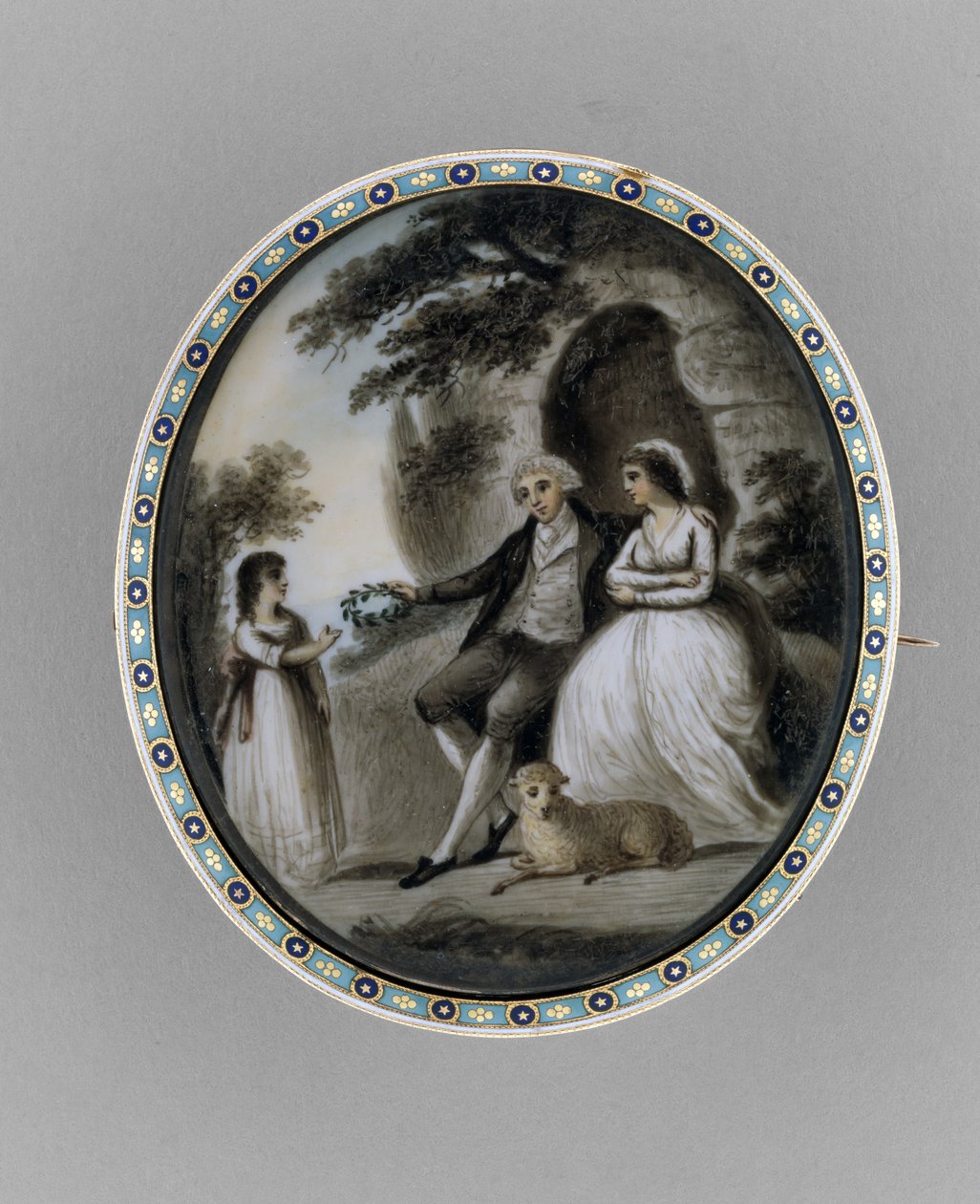 ब्रोच, c.1800 (हाथी दांत पर सेपिया, बाल, तामचीनी) द्वारा अज्ञात कलाकार