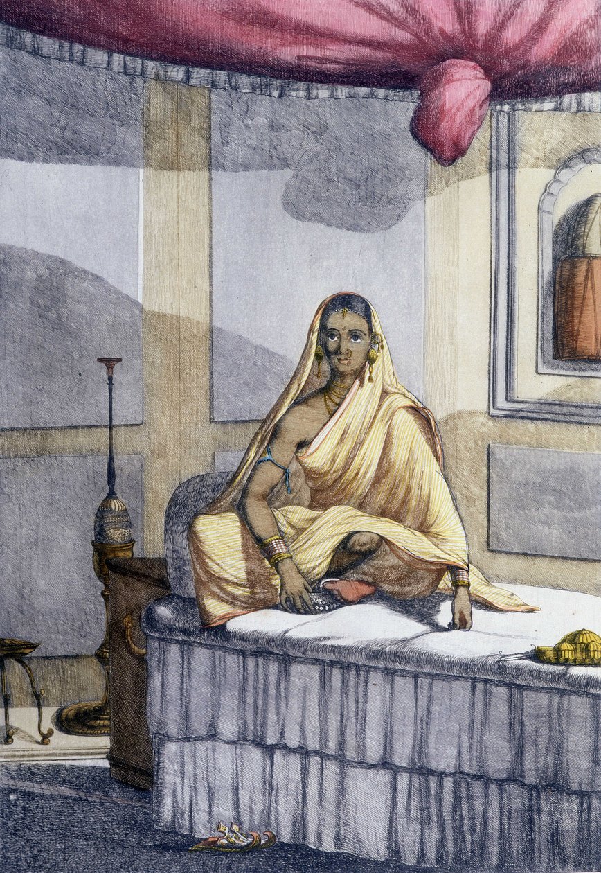 संस्कृति, सभ्यता और भारतीय समाज: "विशिष्ट महिला" या उच्च जाति की महिला। 1808 से उत्कीर्णन। द्वारा अज्ञात कलाकार