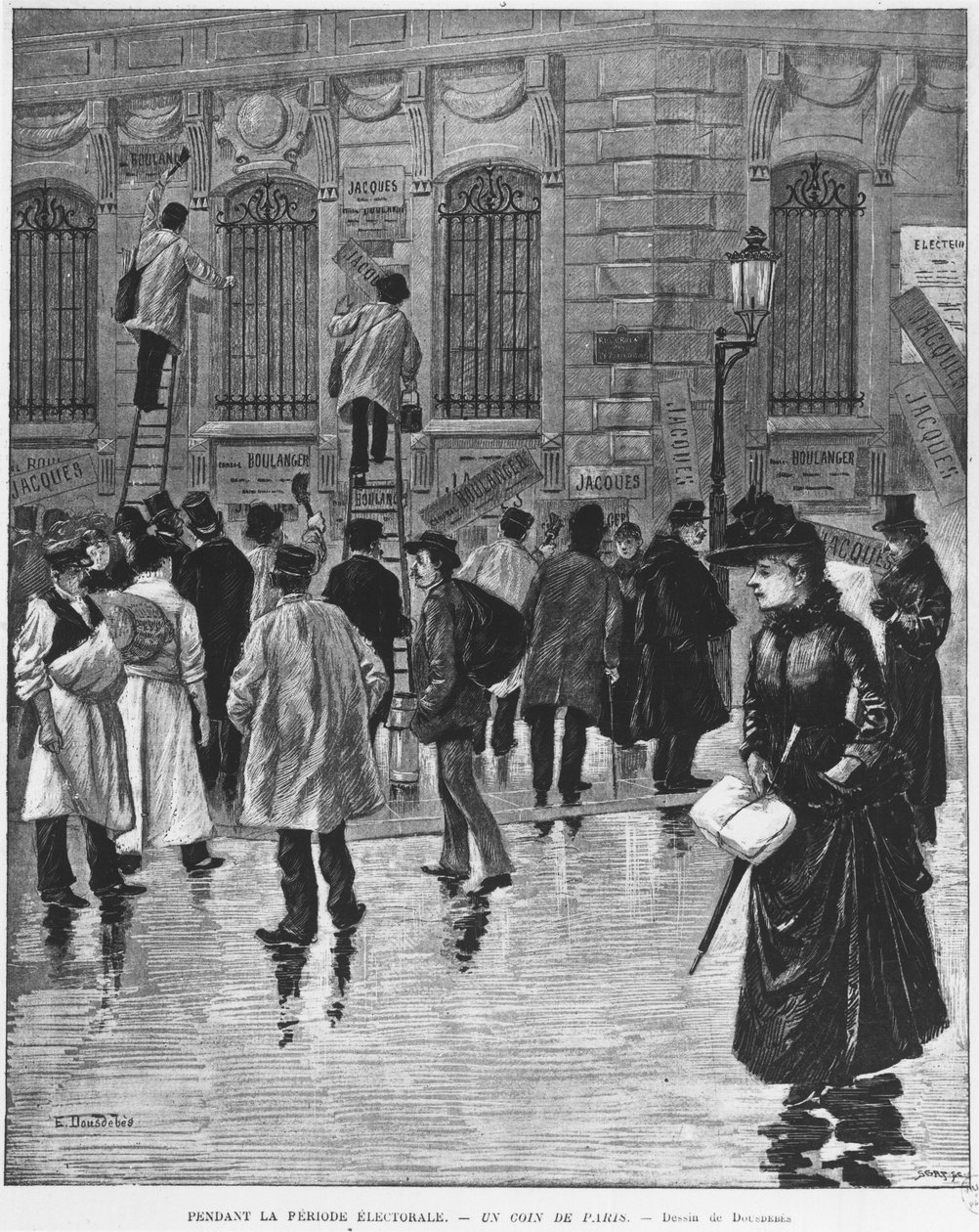 चुनाव अवधि के दौरान, पेरिस में; 27 जनवरी 1889 के चुनाव के दौरान पोस्टर स्टिकर, बेकरी अभियान में परिणत - मुसी कार्नावलेट। द्वारा अज्ञात कलाकार