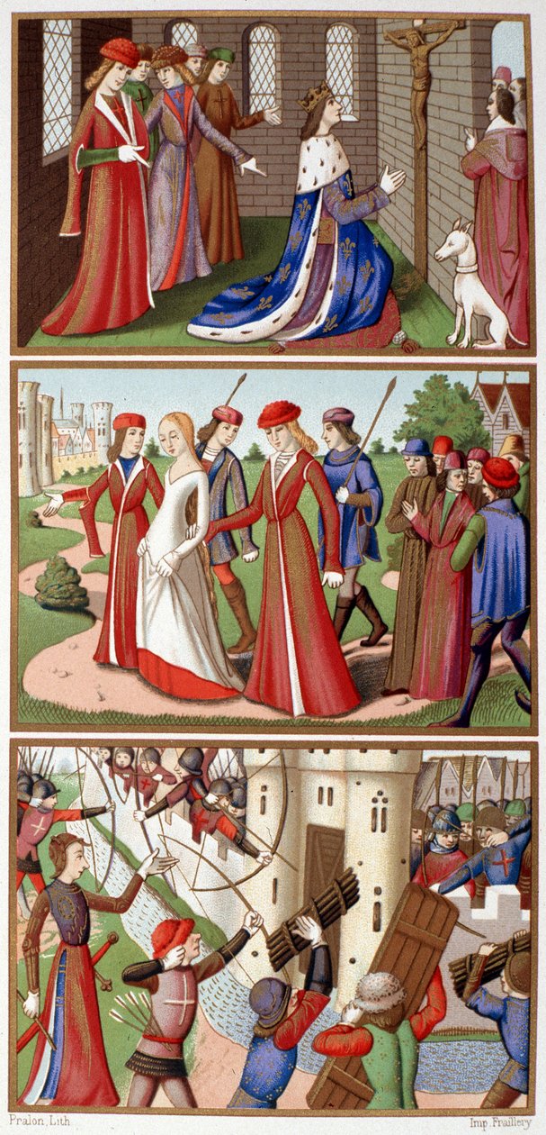 चार्ल्स VII और जोन ऑफ आर्क के इतिहास के एपिसोड (Fac simile des miniatures des vigiles du King Charles VII) - एच। वॉलन द्वारा "" जीन डी'आर्क" में द्वारा अज्ञात कलाकार