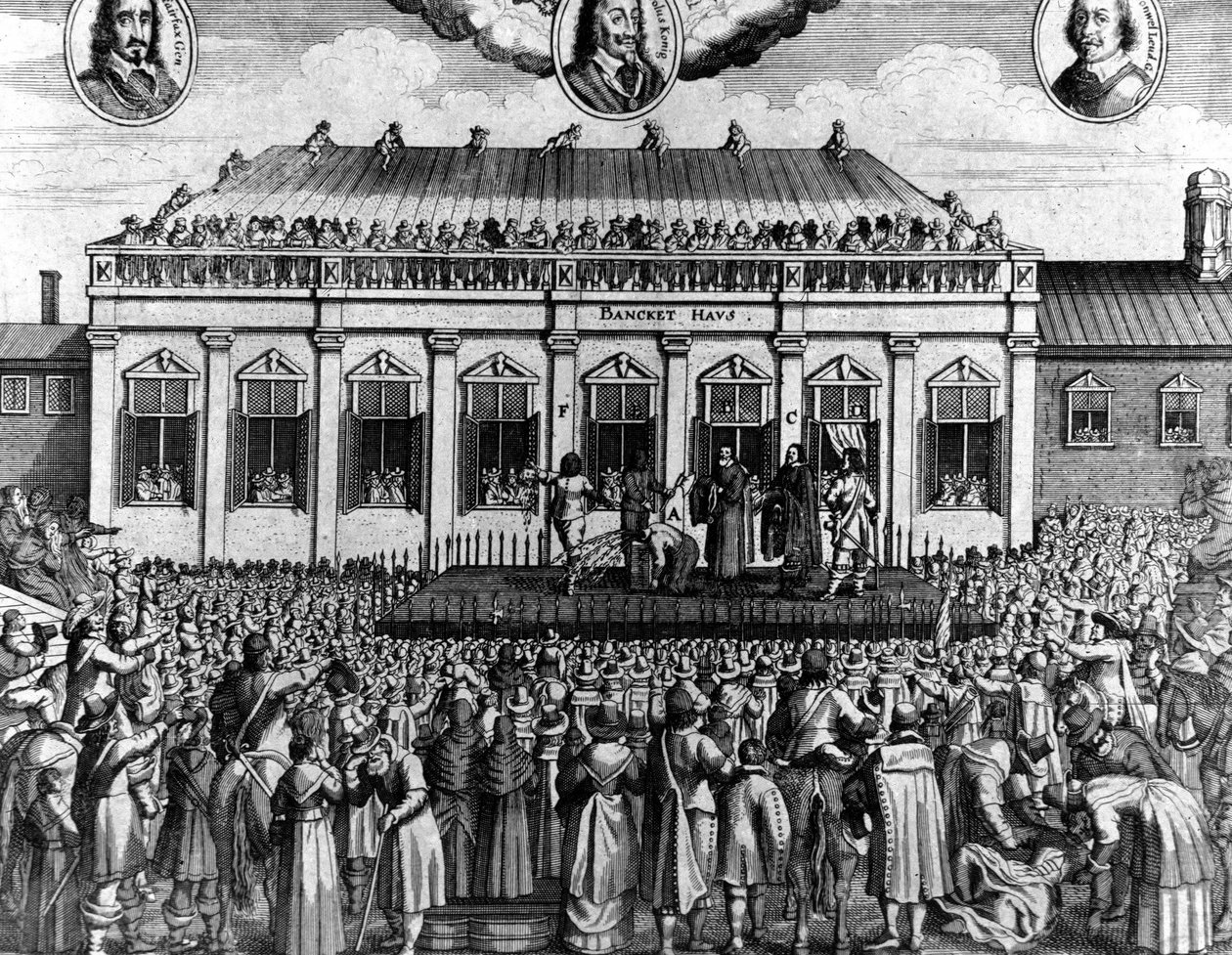 व्हाइटहॉल में इंग्लैंड के राजा चार्ल्स प्रथम स्टुअर्ट (1600 - 1649) का निष्पादन। द्वारा अज्ञात कलाकार