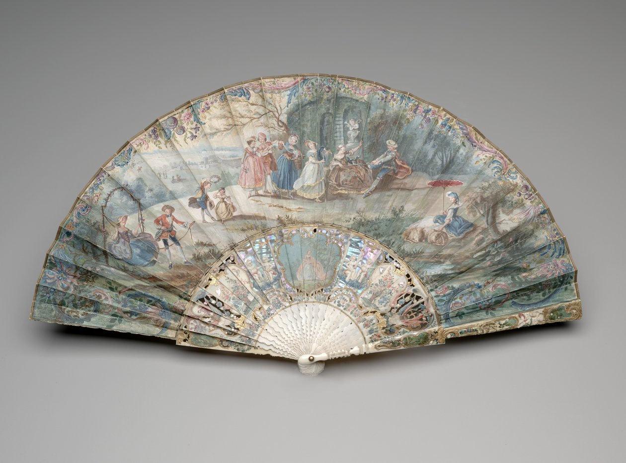 एक देहाती दृश्य के साथ तह पंखा, c.1740s-50s द्वारा अज्ञात कलाकार