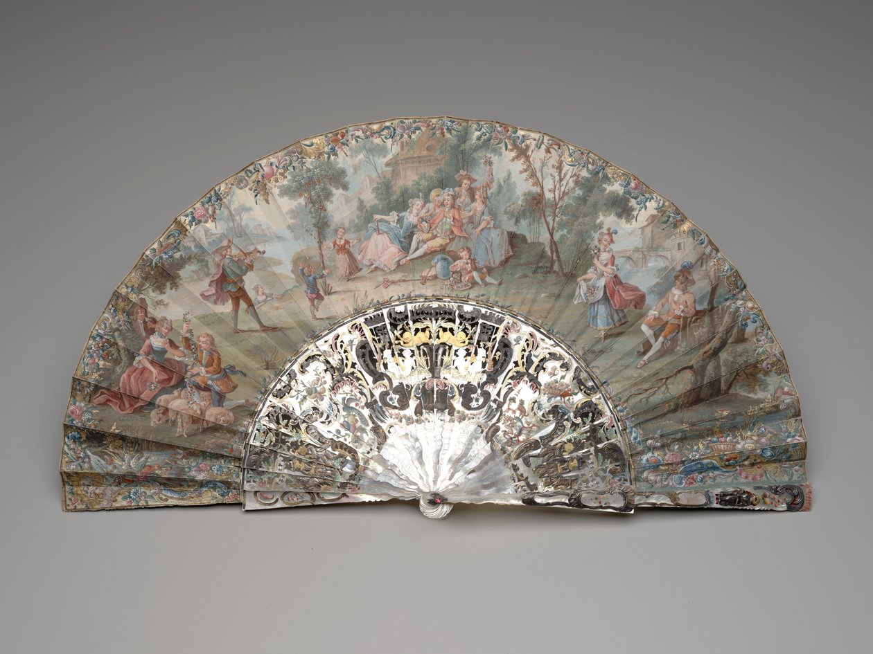 एक देहाती दृश्य के साथ तह पंखा, c.1740s-50s द्वारा अज्ञात कलाकार