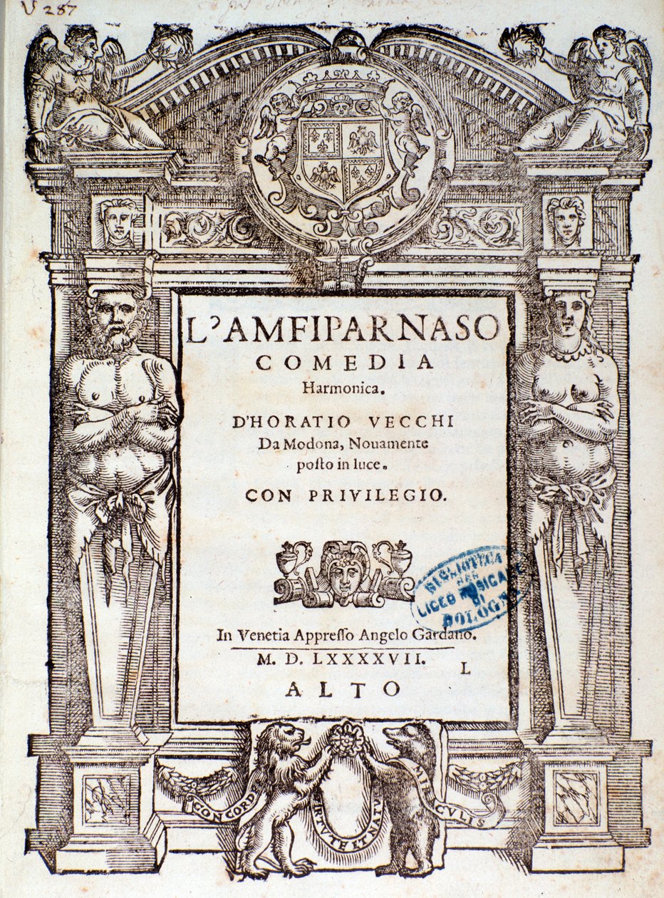 Orazio Vecchi . द्वारा Amfiparnaso मैड्रिगल कॉमेडी से फ्रंटिसपीस द्वारा अज्ञात कलाकार