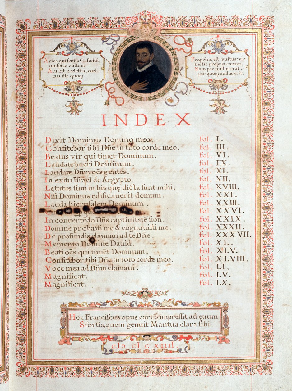 Giovanni Giacomo Gastoldi . के चित्र के साथ अनुक्रमणिका पृष्ठ द्वारा अज्ञात कलाकार