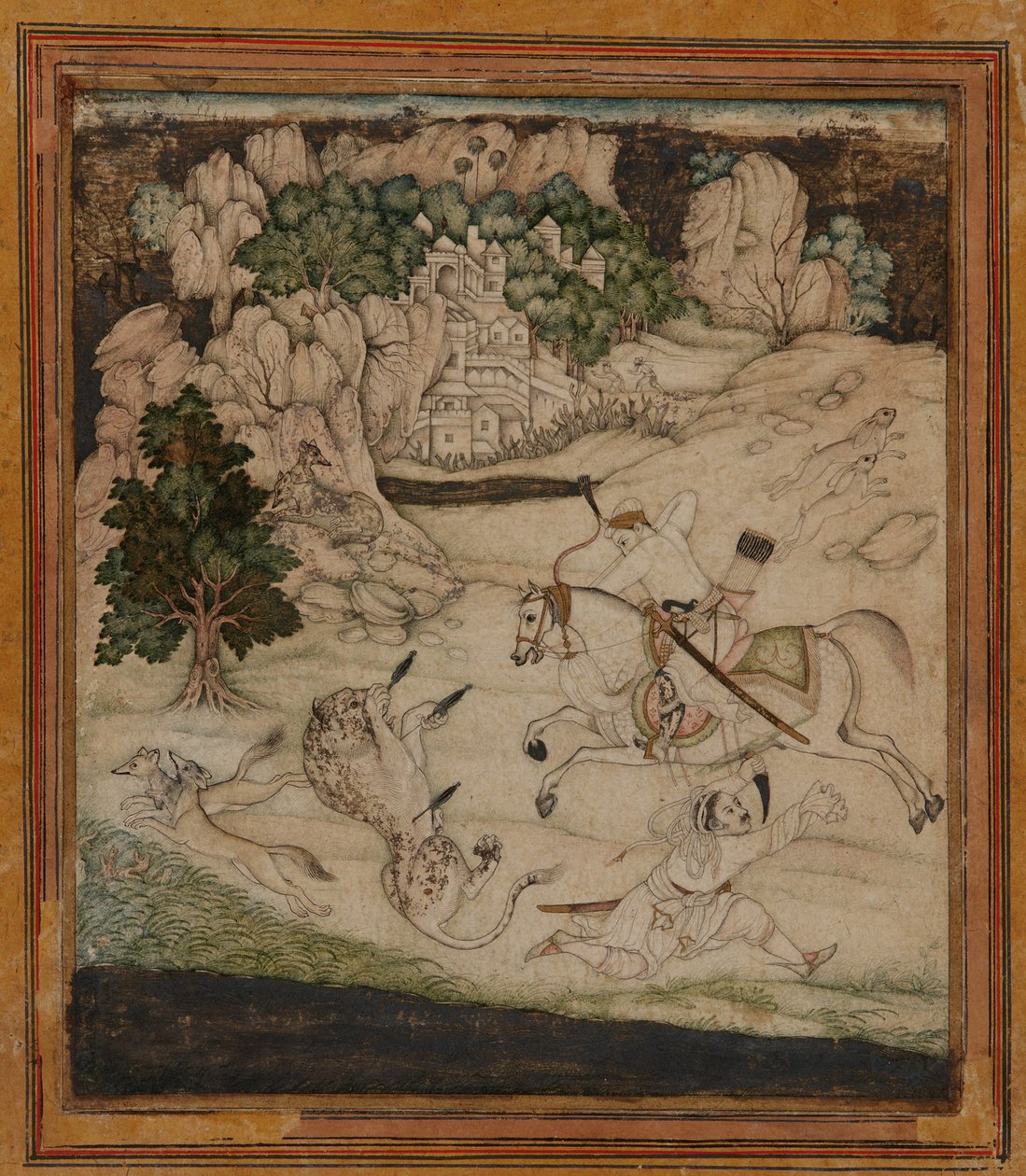 भूदृश्य- एक शिकार दृश्य द्वारा अज्ञात कलाकार