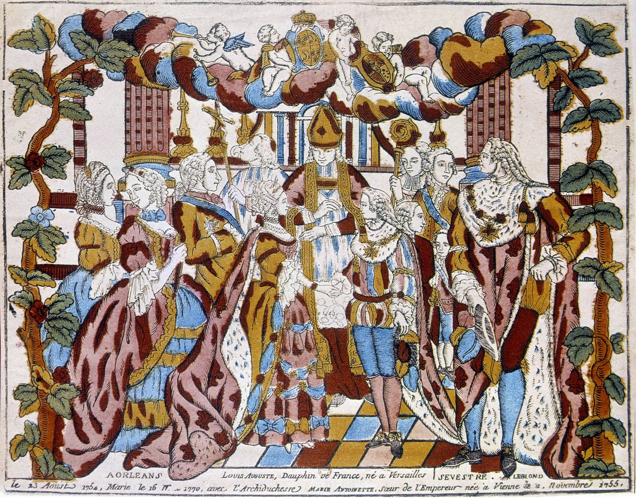 लुइस सोलहवें का मैरिस एंटोनेट के साथ विवाह, लगभग 1774, ऑरलियन्स में। द्वारा अज्ञात कलाकार