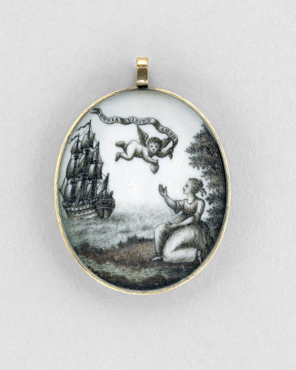 लटकन, c.1750 (हाथी दांत पर सेपिया, सोना, बाल और कांच) द्वारा अज्ञात कलाकार