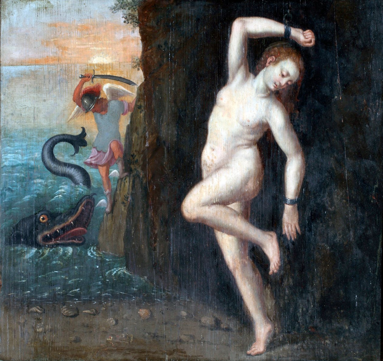 Persee et Andromede - Perseus and Andromeda par Anonymous, ca. 1600 - लकड़ी पर तेल, 62x65,4 - पुज ओरमो_ क्षेत्रीय संग्रहालय द्वारा अज्ञात कलाकार