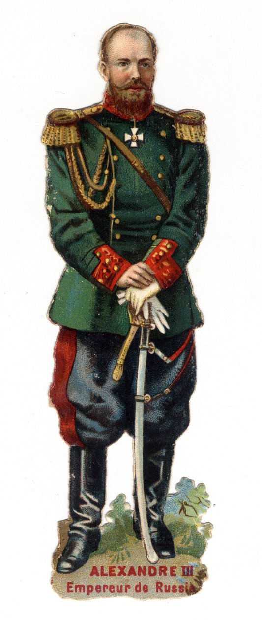 अलेक्जेंडर III का पोर्ट्रेट, रूस के सम्राट (1845-1894)। उन्नीसवीं शताब्दी की देर से क्रोमोलिथोग्राफी। निजि संग्रह द्वारा अज्ञात कलाकार