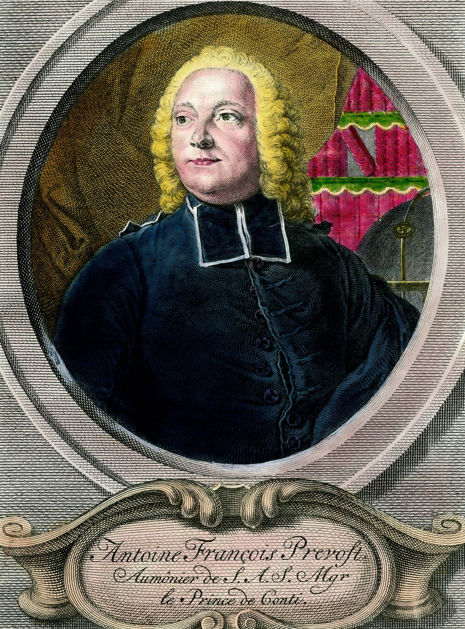 एंटोनी फ्रेंकोइस प्रीवोस्ट डी'एक्साइल्स डिट ल'एबे प्रीवोस्ट (1697 - 1763) का पोर्ट्रेट फ्रांसीसी लेखक। 18 वीं शताब्दी की नक्काशी। निजी संग्रह। द्वारा अज्ञात कलाकार