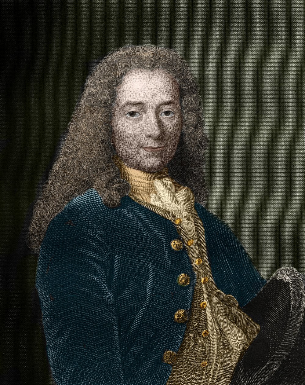 फ्रेंकोइस-मैरी अरोएट का पोर्ट्रेट, डिट वोल्टेयर (1694 - 1778), फ्रांसीसी लेखक और दार्शनिक। द्वारा अज्ञात कलाकार