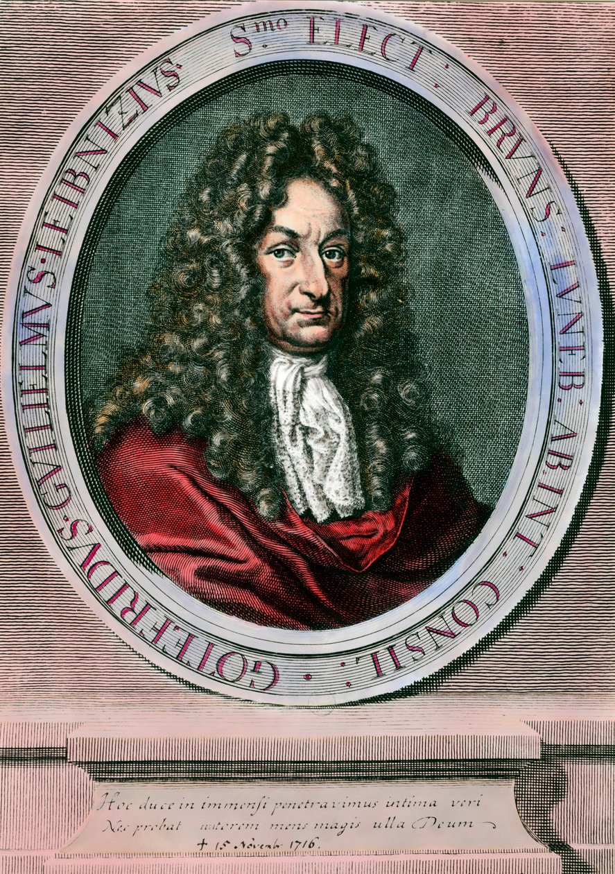 गॉटफ्राइड विल्हेम लाइबनिज (1646-1716) जर्मन दार्शनिक और गणितज्ञ का पोर्ट्रेट। 18 वीं शताब्दी की नक्काशी। निजि संग्रह द्वारा अज्ञात कलाकार