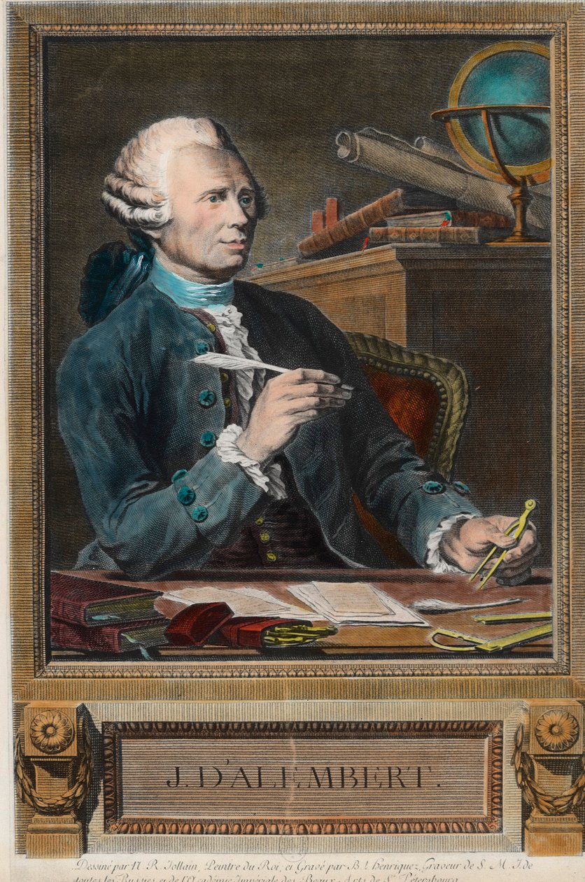 जीन ले रोंड डी'अलेम्बर्ट (1717 - 1783) का पोर्ट्रेट, फ्रांसीसी गणितज्ञ और दार्शनिक। 18 वीं शताब्दी की नक्काशी। निजी संग्रह। द्वारा अज्ञात कलाकार