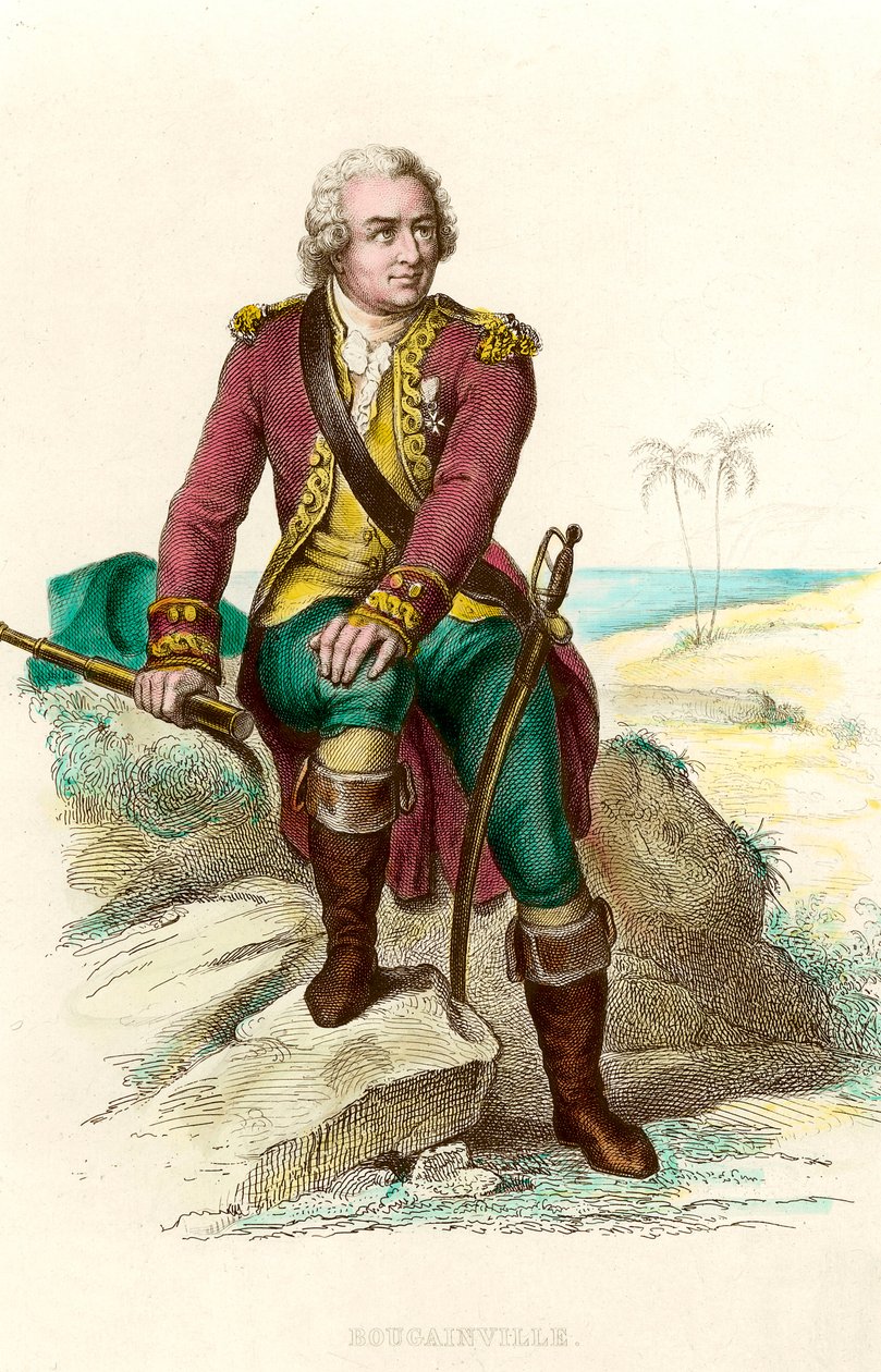 लुई एंटोनी का पोर्ट्रेट, बोगनविले की गणना (1729 - 1811) फ्रांसीसी नाविक। 19वीं सदी की नक्काशी। कोल। जाओ। द्वारा अज्ञात कलाकार