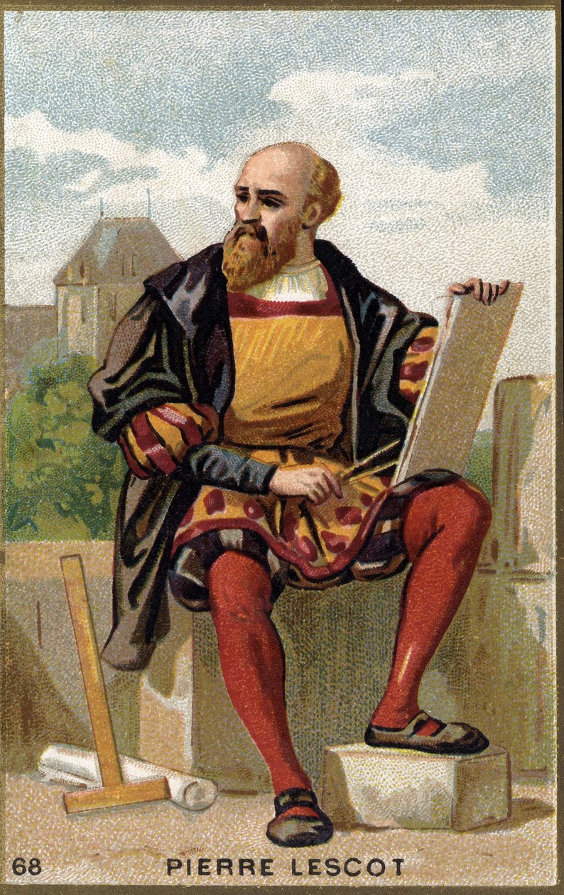 पियरे लेस्कॉट का पोर्ट्रेट (1515 - 1578) फ्रांसीसी वास्तुकार और चित्रकार। 19 वीं शताब्दी की क्रोमोलिथोग्राफी। द्वारा अज्ञात कलाकार