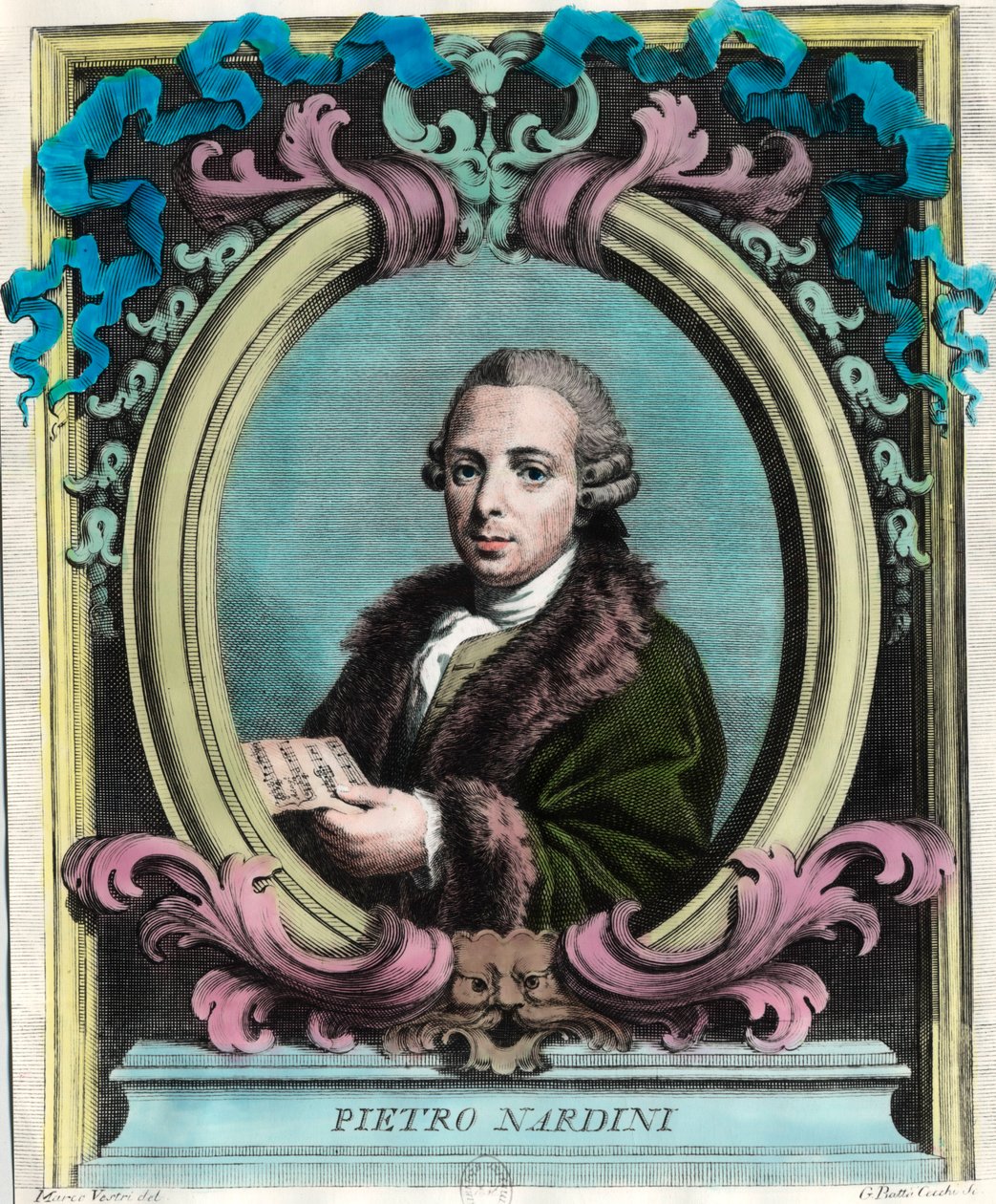 पिएत्रो नारदिनी (1722 - 1793) का पोर्ट्रेट, इतालवी वायलिन वादक और संगीतकार। 18 वीं शताब्दी की नक्काशी। निजी संग्रह। द्वारा अज्ञात कलाकार