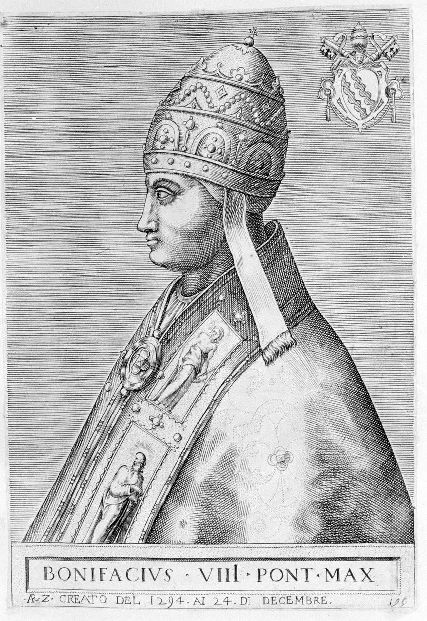 पोप बोनिफेस VIII का पोर्ट्रेट (बेनेडेटो कैटानी dit Bonifacio VIII द्वारा अज्ञात कलाकार