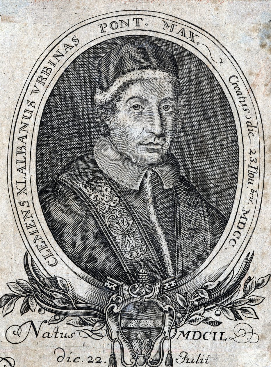 पोप क्लेमेंट इलेवन (जियानफ्रांसेस्को अल्बानी) (1649 - 1721), 241 वें पोप का पोर्ट्रेट। १८वीं सदी की नक्काशी द्वारा अज्ञात कलाकार