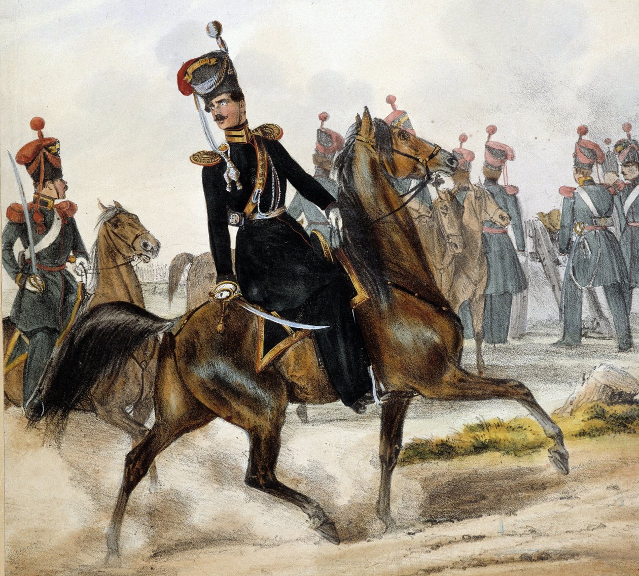 रूसी Cossacks - ड्राइंग, देब। 19 वीं सदी द्वारा अज्ञात कलाकार