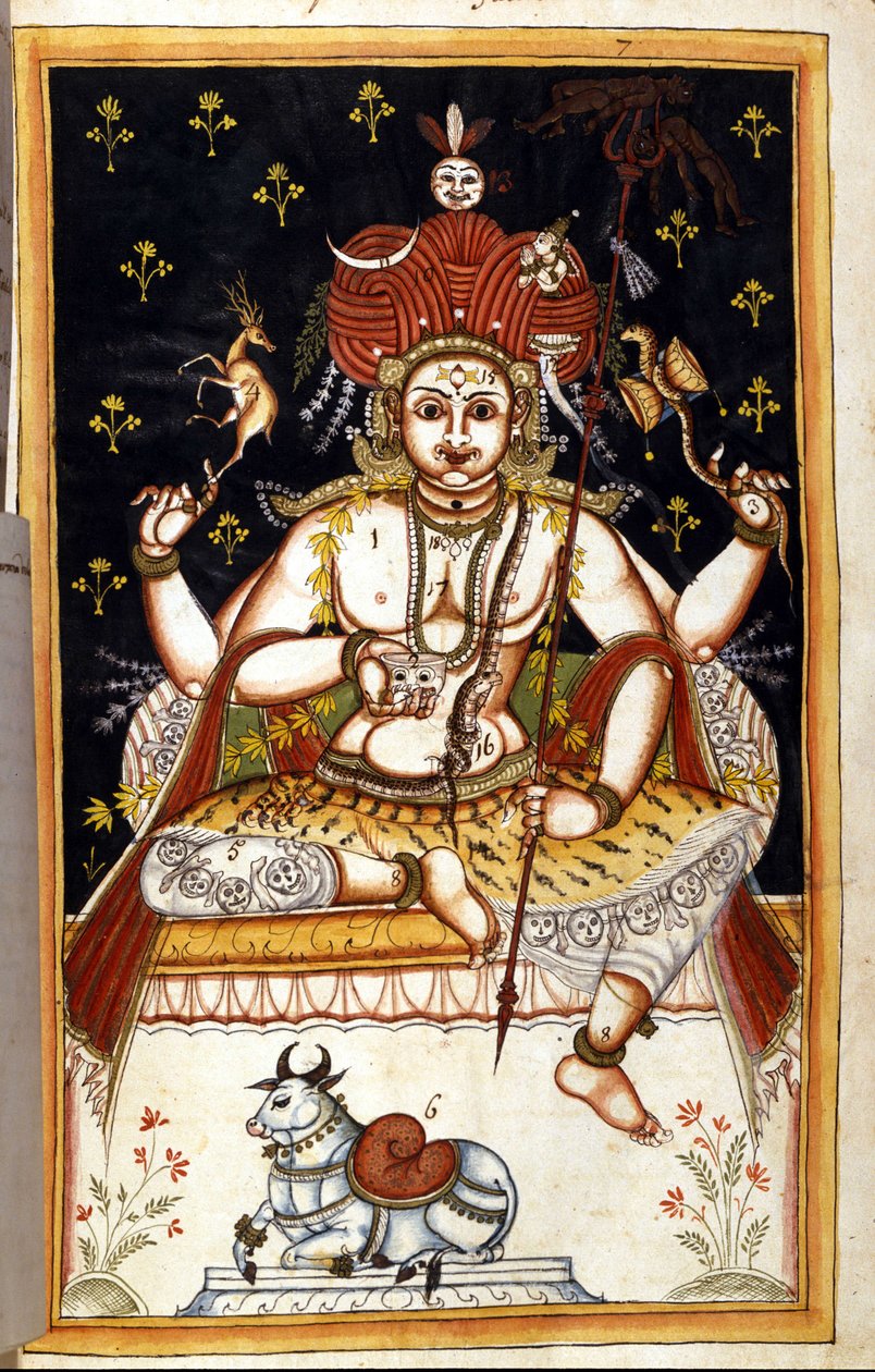 रुत्रिम, हिंदू देवता पृष्ठ पांडुलिपि से (ms.८३००) "" मोगोल का इतिहास"" (मोगुल या मोघोल) स्टेफानो निविबस कार्डेरा द्वारा। 18 वीं सदी। बिब्लोटेका मार्सियाना, वेनिस द्वारा अज्ञात कलाकार