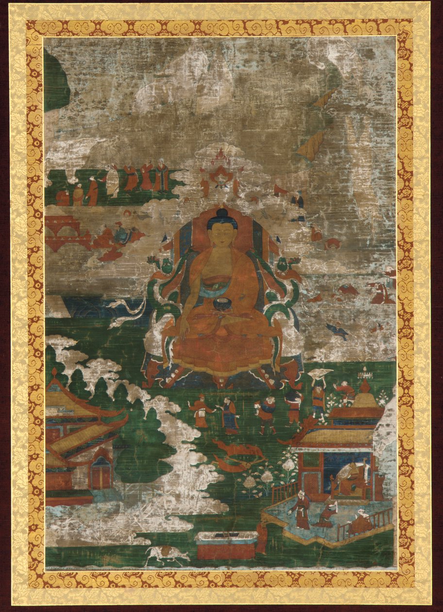 शाक्यमुनि सिंहासनारूढ़; और जीवनी संबंधी दृश्य द्वारा अज्ञात कलाकार