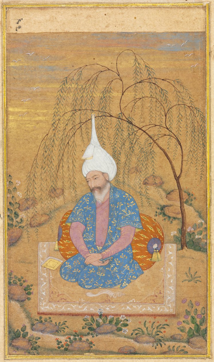 शाह तहमास्प प्रथम (1514-1576) एक भूदृश्य में बैठा हुआ द्वारा अज्ञात कलाकार