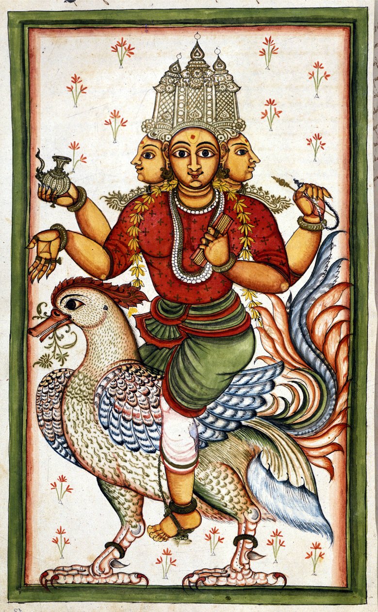 स्टेफ़ानो निविबस कार्डेरा की पांडुलिपि (ms.८३००) "हिस्ट्री ऑफ़ मोगोल" (मोगुल या मोघोल) से लिया गया हिंदू देवता ब्रह्मा पेज। 18 वीं सदी। बिब्लोटेका मार्सियाना, वेनिस द्वारा अज्ञात कलाकार