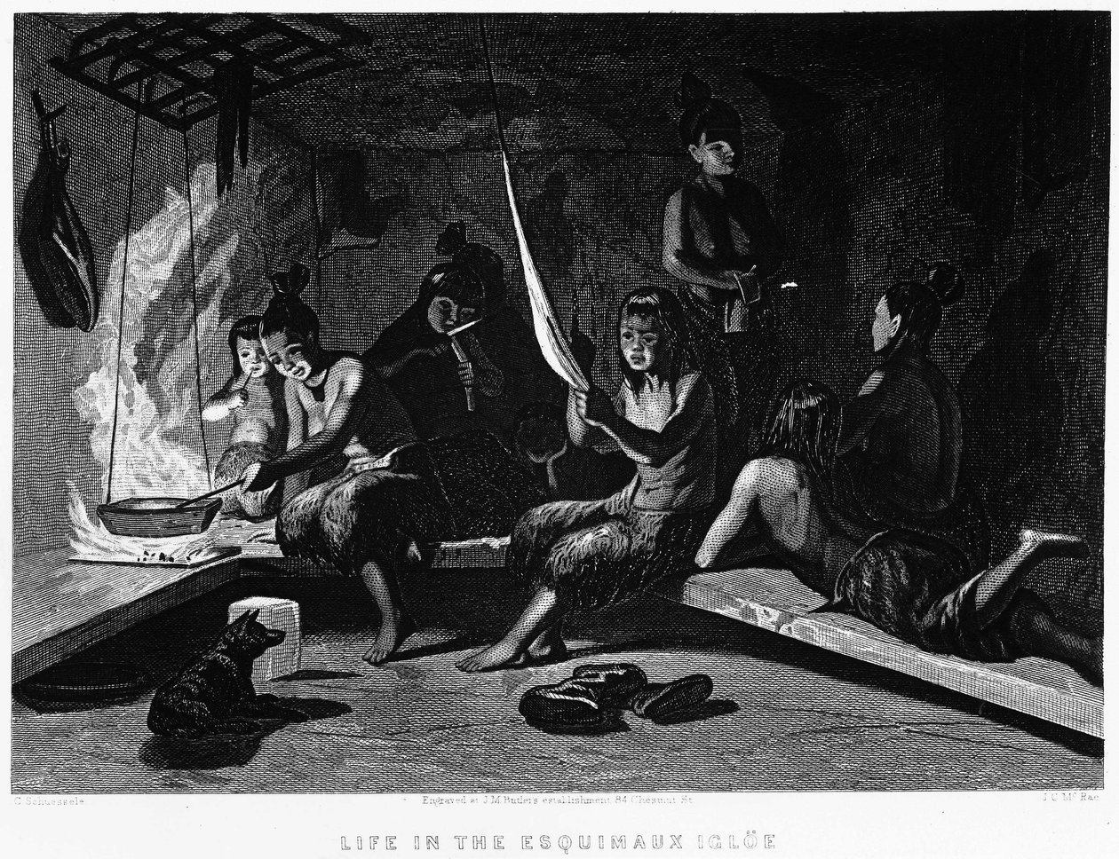 इग्लू में एस्किमो का जीवन - एलीशा केंट केन, 1853 - 1855 के वर्षों में कलात्मक अन्वेषण, फिलाडेल्फिया, चाइल्ड्स और पीटरसन द्वारा अज्ञात कलाकार