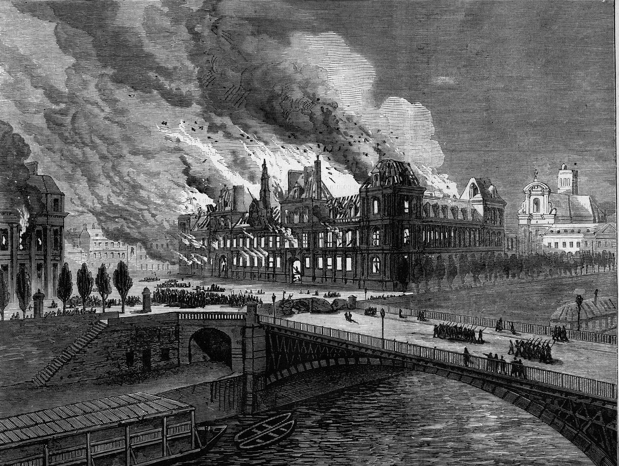 1871 में पेरिस कम्यून। 24 मई को सिटी हॉल में आग द्वारा अज्ञात कलाकार
