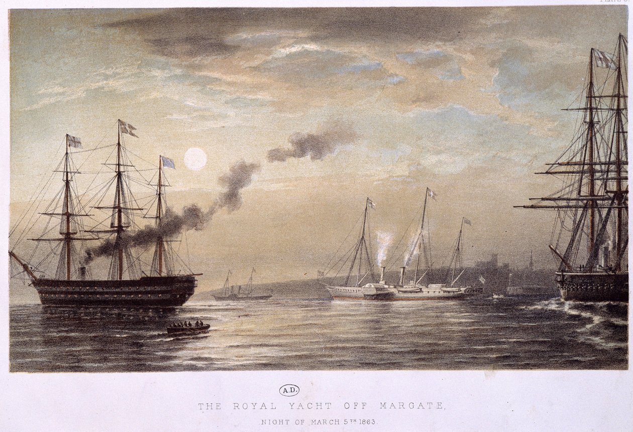 द रॉयल याच ऑफ मार्गेट: इंग्लैंड की रॉयल याच, मार्च 1863 की एक रात। द्वारा अज्ञात कलाकार