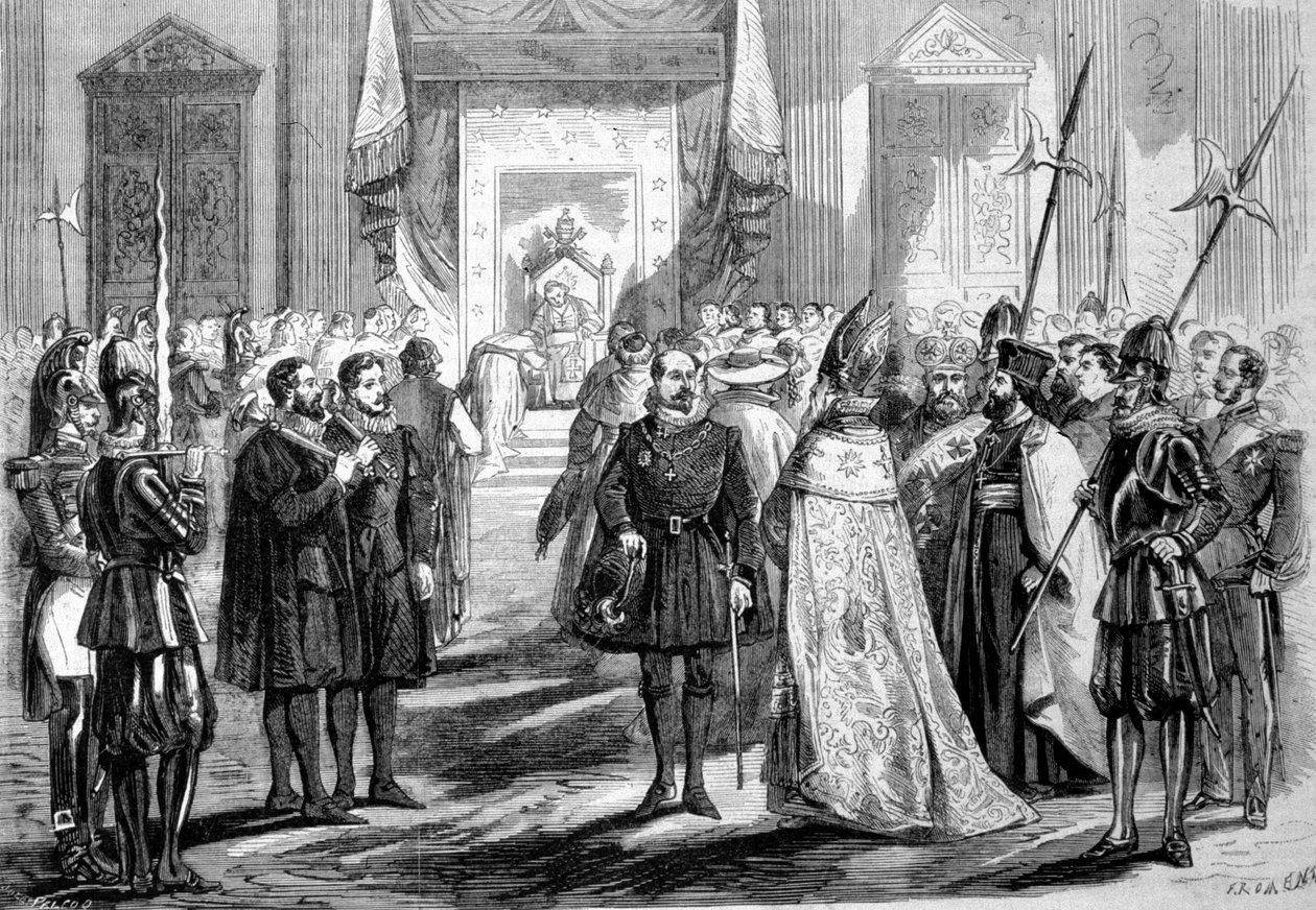 वेटिकन काउंसिल I रोम। पोप परिषद के पिता को श्रोता देते हुए। 1869 द्वारा अज्ञात कलाकार