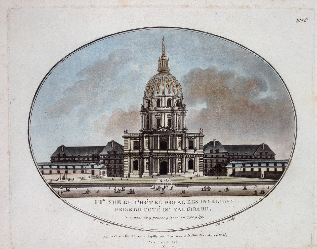 Hotel Royal des Invalides का दृश्य - उत्कीर्णन द्वारा अज्ञात कलाकार