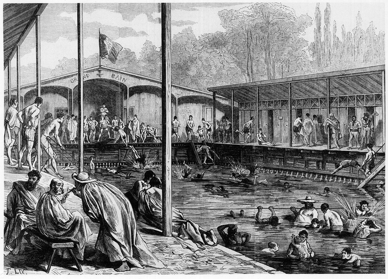 पेरिस में ठंडे स्नान का दृश्य - 26/08/1871 के "शानदार ब्रह्मांड" में” द्वारा अज्ञात कलाकार