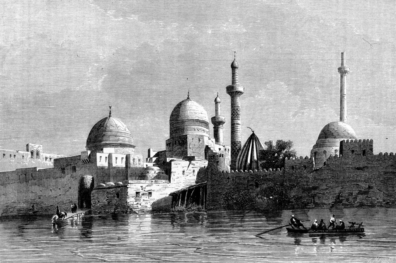 इराक में मोसुल (निनवे) की मस्जिद का दृश्य। 19वीं सदी की नक्काशी। द्वारा अज्ञात कलाकार