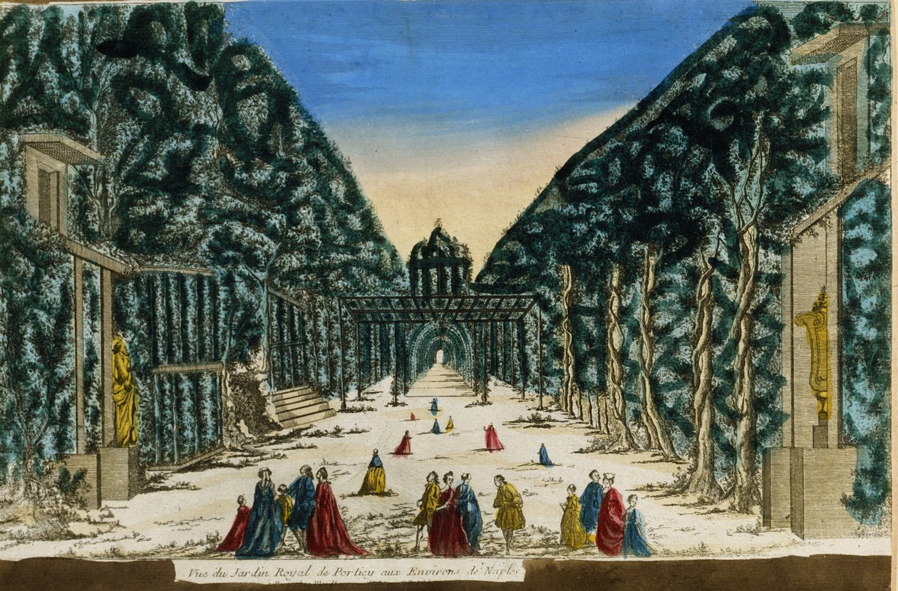 1760 में नेपल्स के पास पोर्टिसि के शाही उद्यान का दृश्य। द्वारा अज्ञात कलाकार