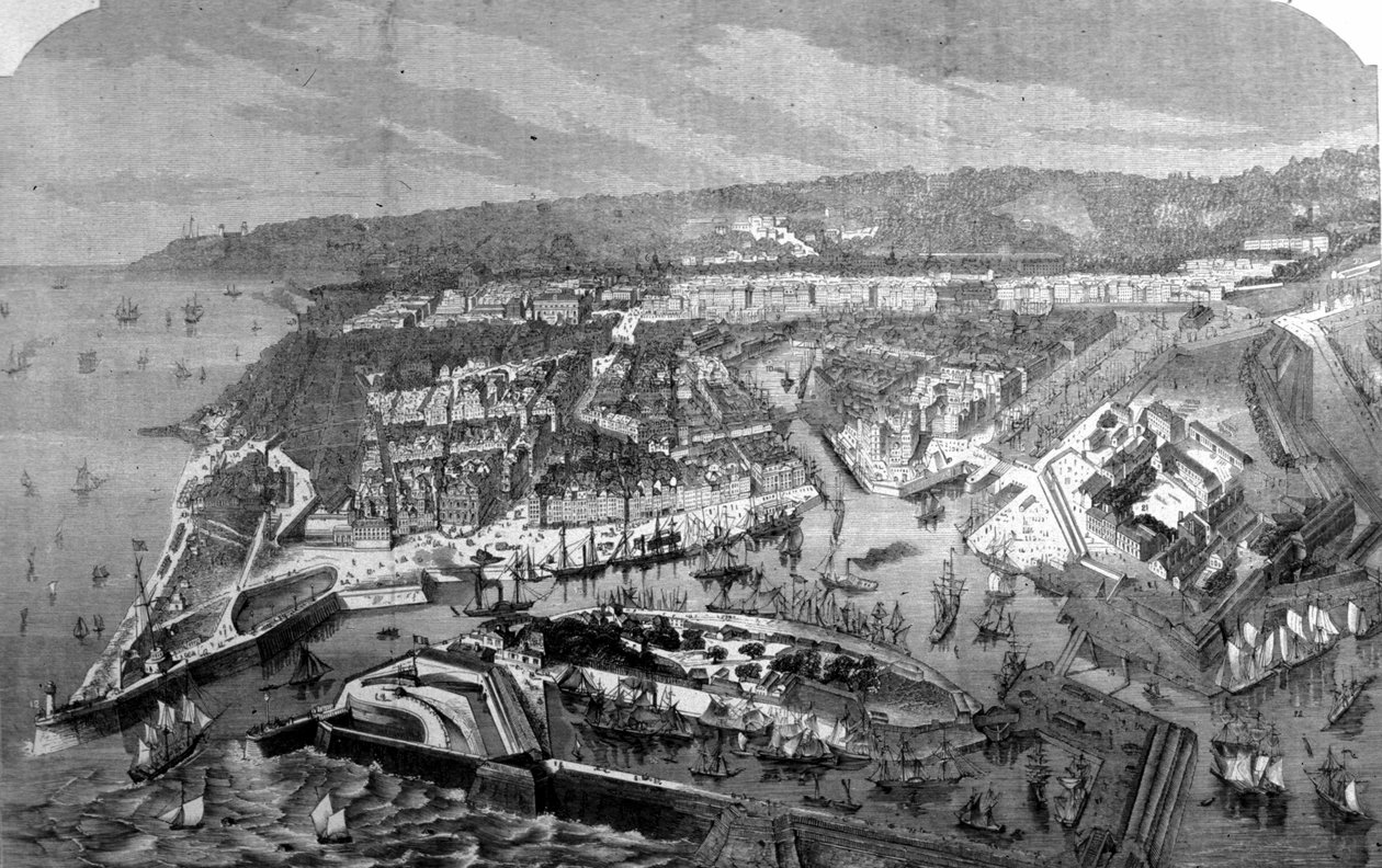 Vue du port du Havre.1868 19वीं सदी की नक्काशी। द्वारा अज्ञात कलाकार