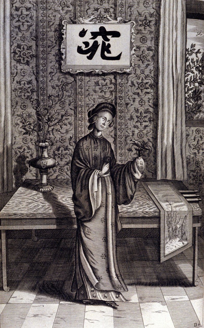चीनी कुलीनता की महिला। अथानासियस किरचर (1601 - 1680), जेसुइट, ओरिएंटलिस्ट और जर्मन विद्वान, एम्स्टर्डम 1667 द्वारा "डी चाइना स्मारक"। द्वारा अज्ञात कलाकार