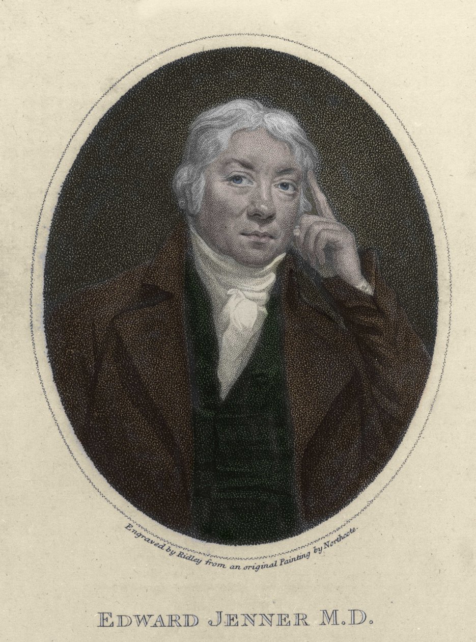 एडवर्ड जेनर (1749-1823), अंग्रेजी चिकित्सक, चेचक के खिलाफ प्रतिरक्षा के खोजकर्ता का चित्र। द्वारा अज्ञात कलाकार