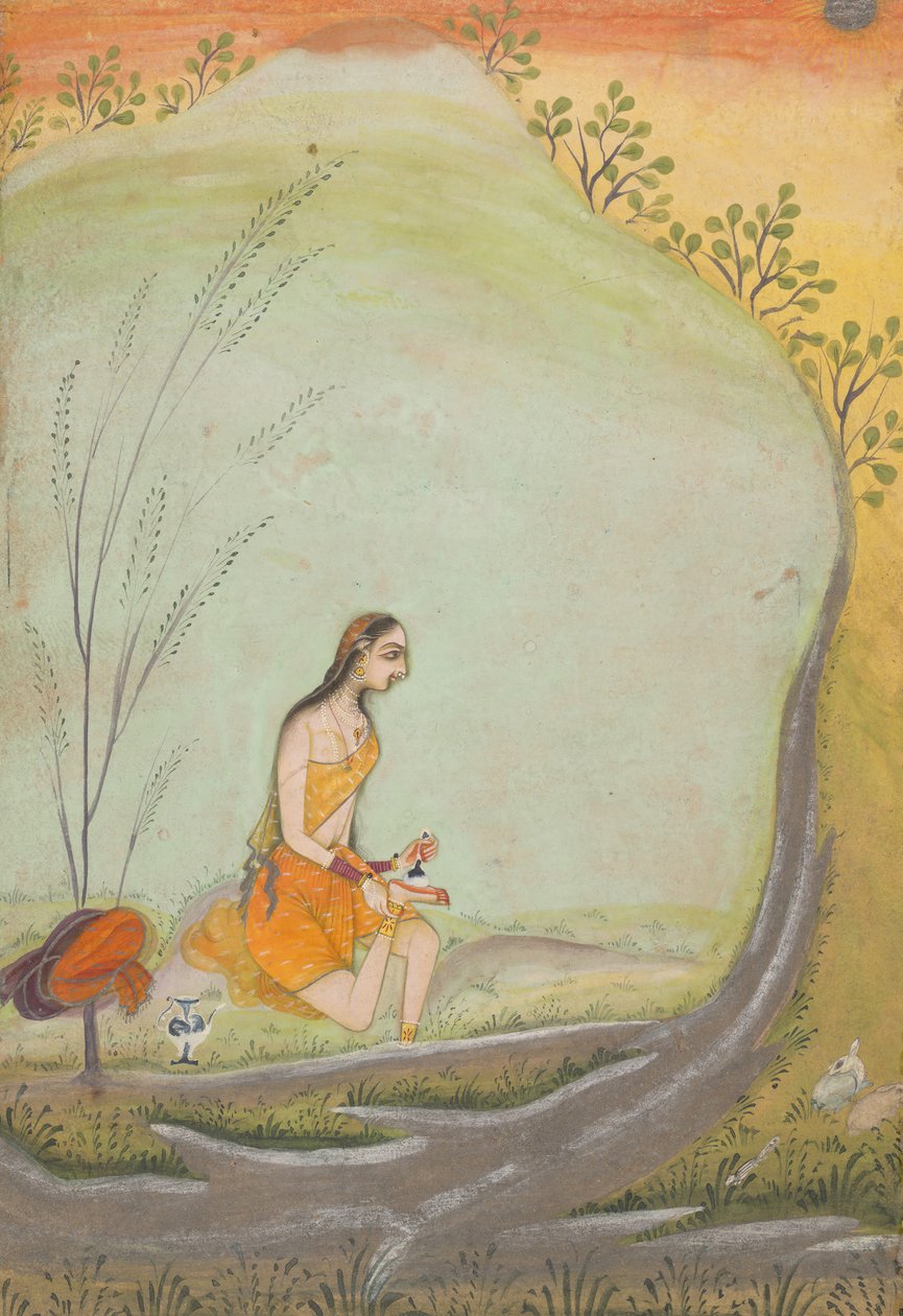 एक महिला अपने पैर में मेंहदी लगाती है, ca. 1720-30। द्वारा उस्ताद मोहम्मद